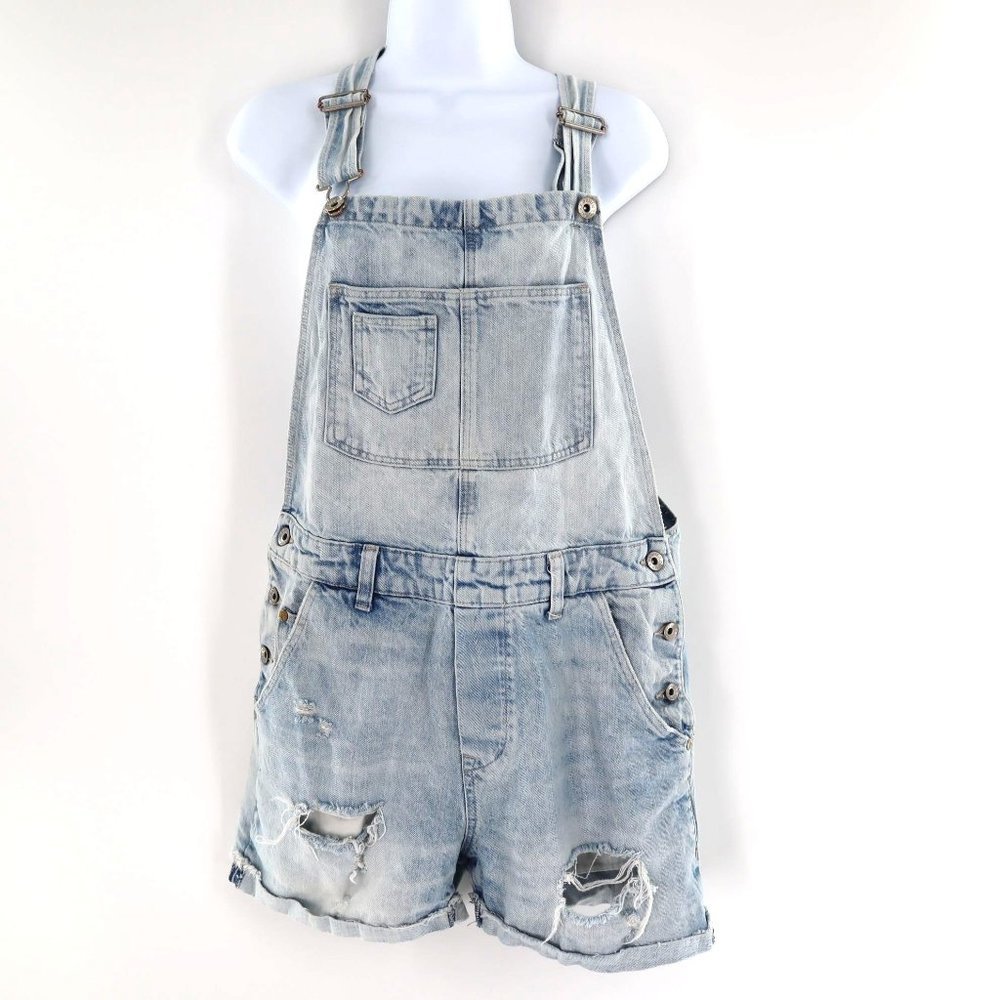 H&M Womens Shortalls Size 6 Overalls Distressed Denim *Flaw